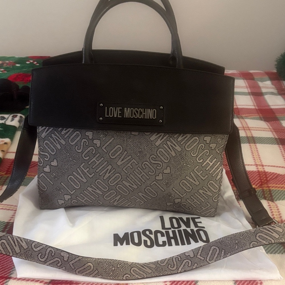 Love Moschino Black and Gray Logo Handbag